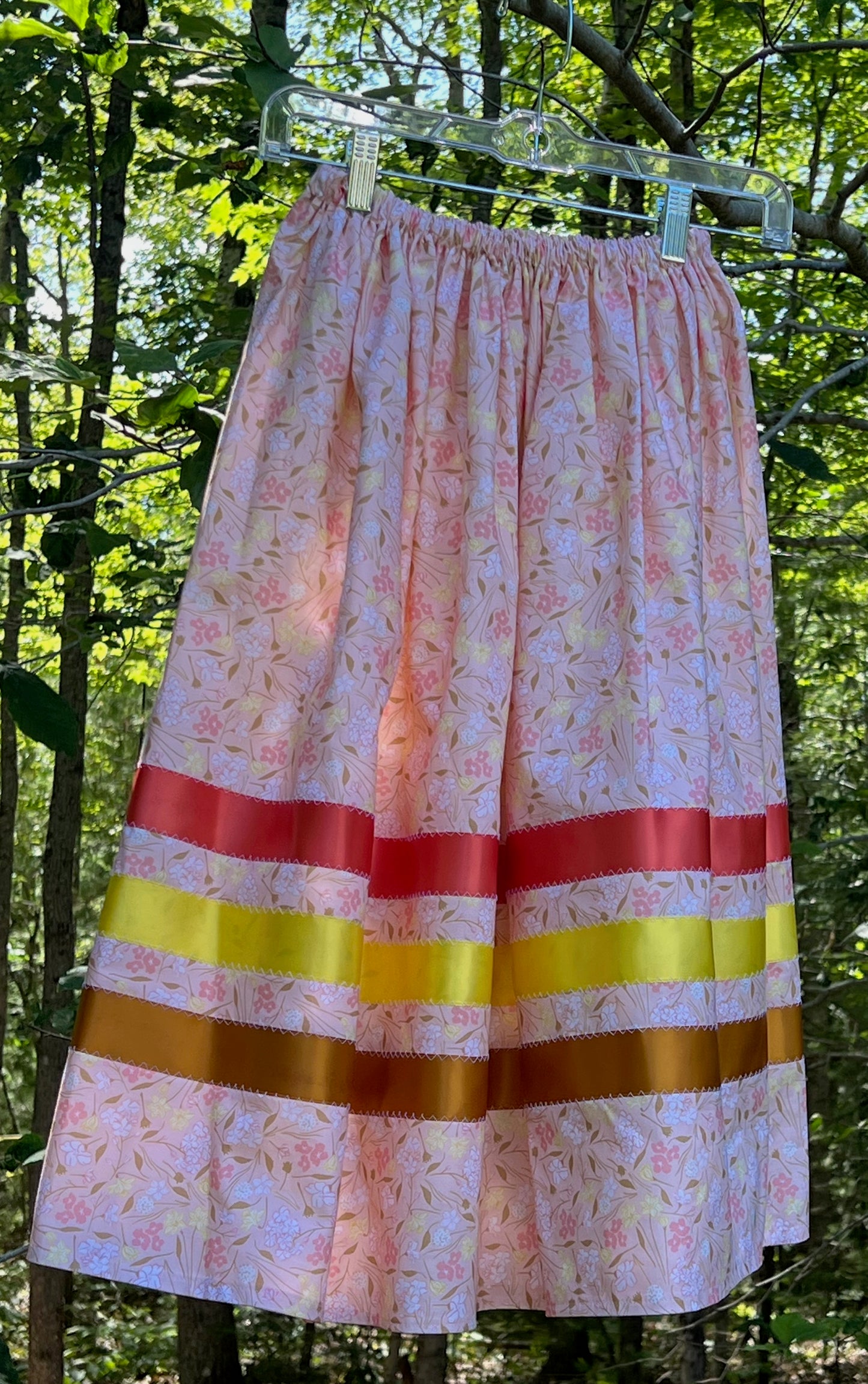 Pale Pink & Yellow Flowers on Peach Skirt Midsize