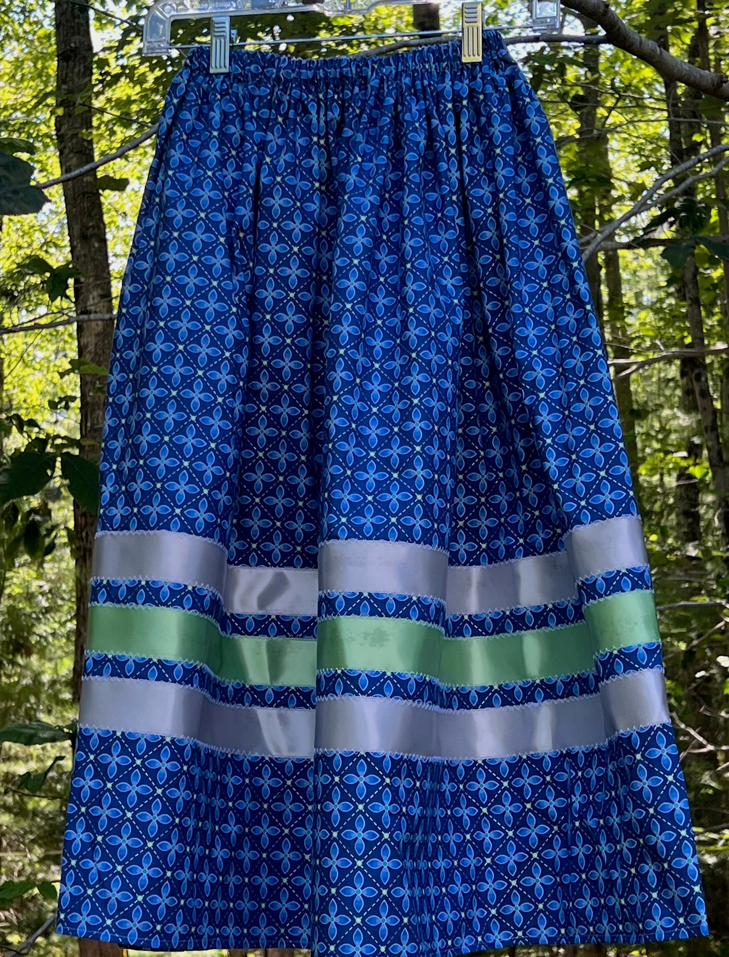 Gray and Soft Green on Blue Skirt Midsize