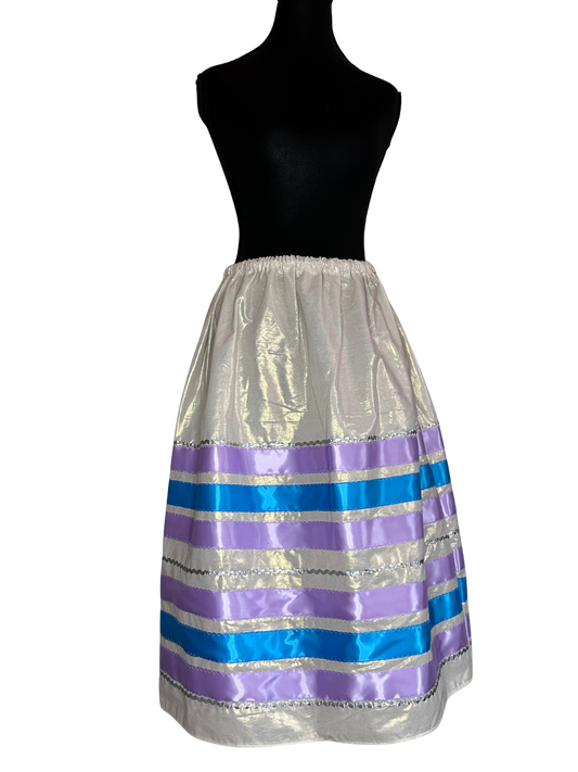 Shimmery White w/ Silver Ric Rac Skirt
