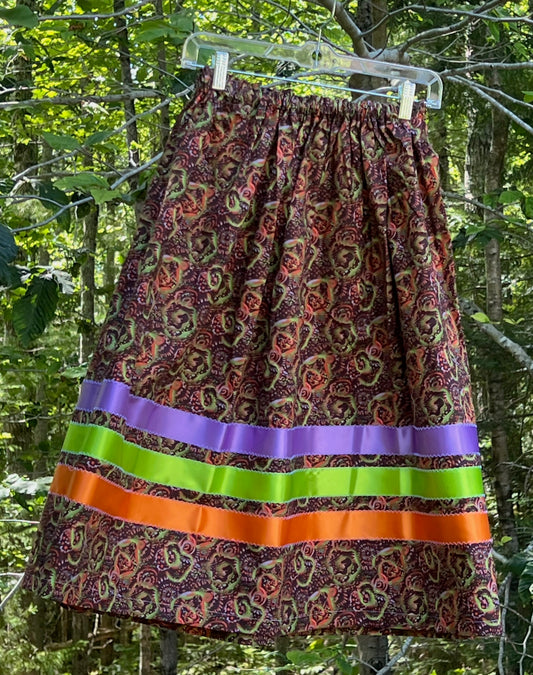 Purple, Lime Green, Orange Brown Skirt Midsize