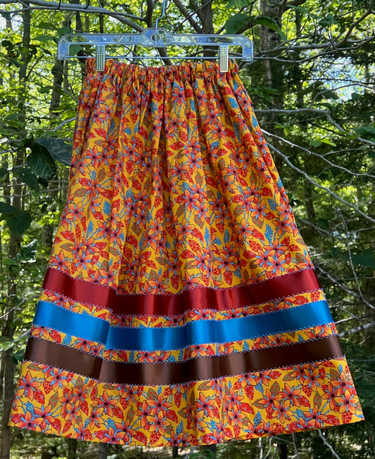 Red, Blue, Brown Flowers Brown Skirt Midsize