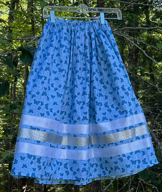 Blue and Silver Sparkle on Blue Butterfly Skirt Midsize