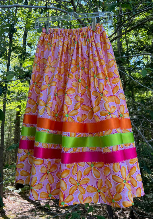 Orange, Lime Green, Pink on Orange Blossom Skirt Midsize