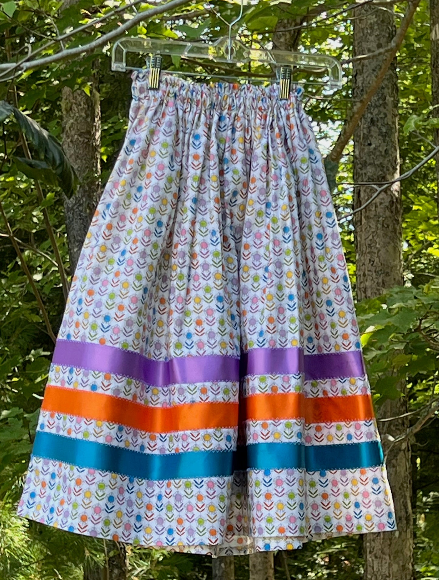 Colorful Flower Linear Print Skirt Midsize