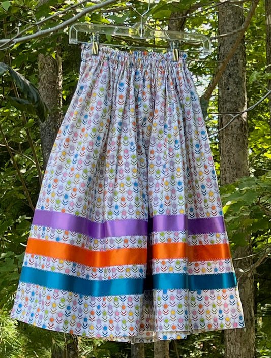 Colorful Flower Linear Print Skirt Midsize