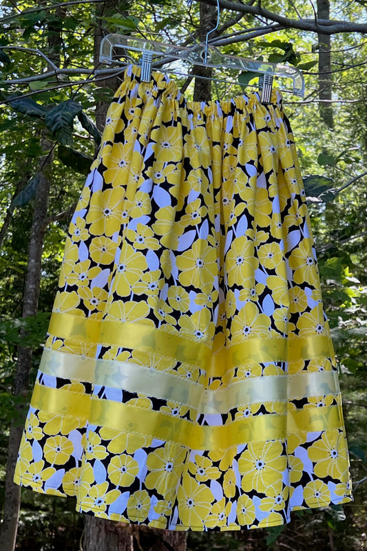 Yellow Blooms on Black Skirt Midsize