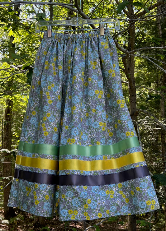 Baby Blue & Yellow Flowers on Gray Skirt Midsize