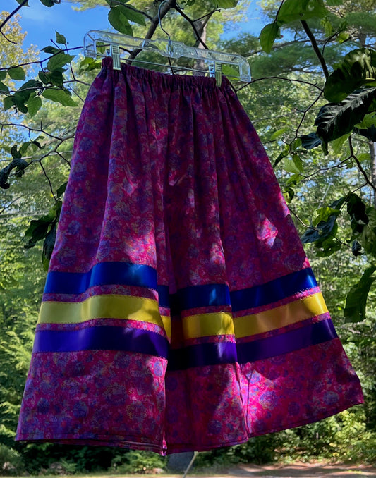 Purple Flowers on Fuschia Skirt Midsize