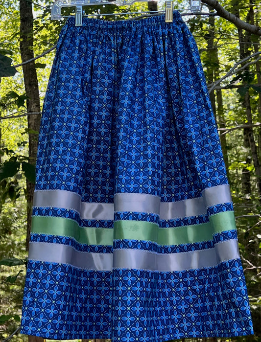 Gray and Soft Green on Blue Skirt Midsize