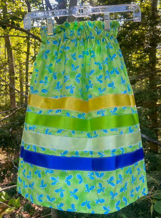 Blue Butterflies on Green w/ MULTI COLORED Ribbons Skirt Little