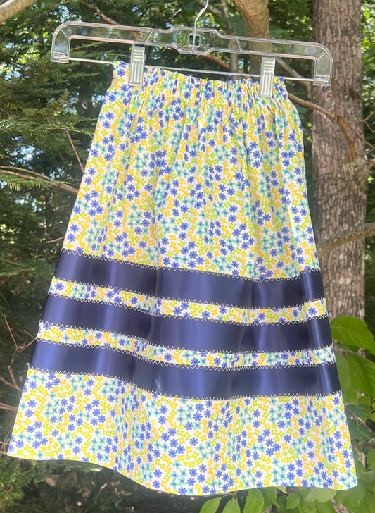 Yellow & Blue Flowers on White Skirt SOLID BLUE Little