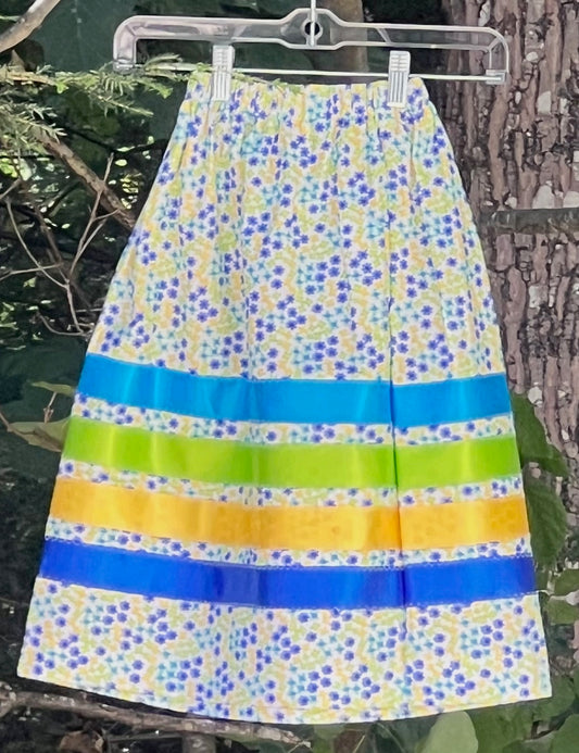 Yellow & Blue Flowers on White MULTI Skirt Little