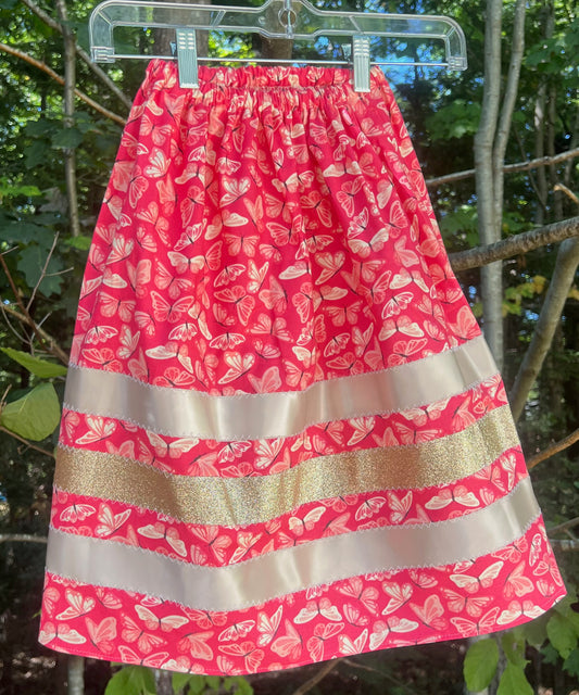 Butterflies on Salmon w/ Gold Glitter Ribbon Skirt Little