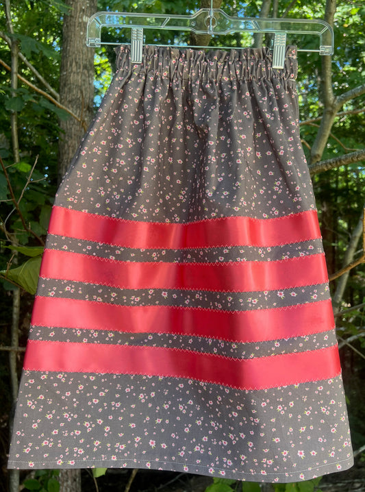 Gray Floral w/ SOLID BRIGHT PINK Skirt Little