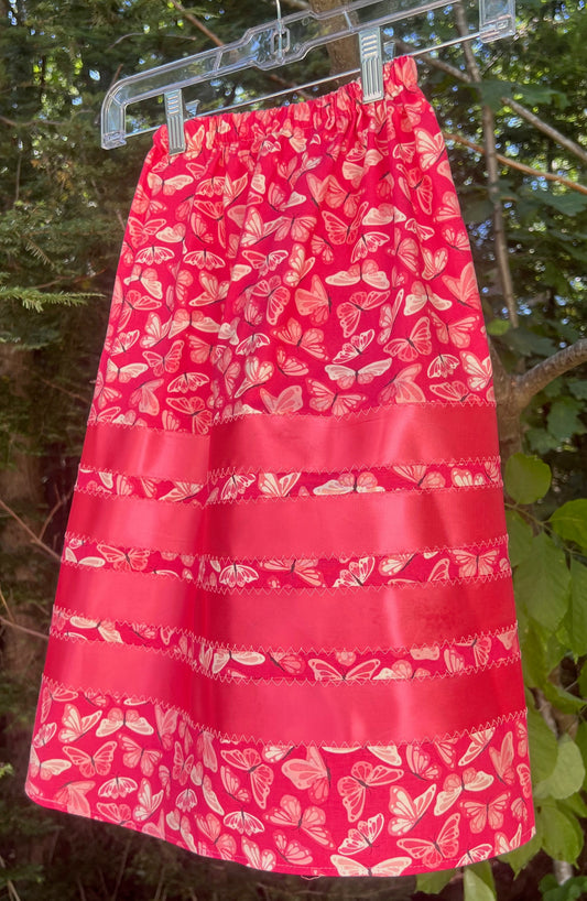 Butterflies on Salmon w/ SOLID PINK Ribbons Skirt Little