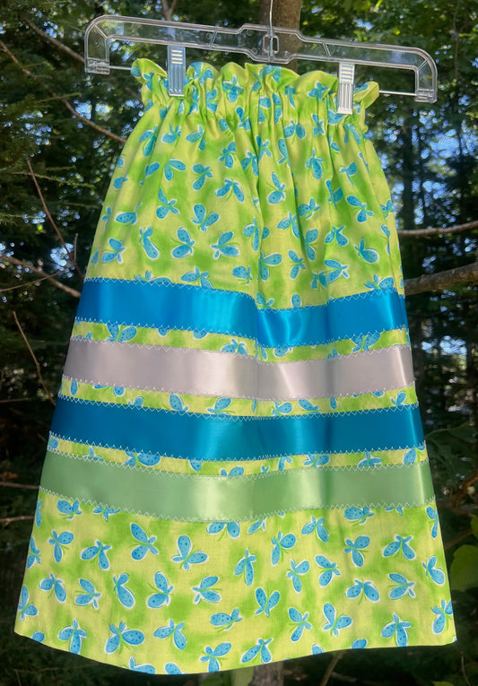 Blue Butterflies on Green w/ BLUE GREEN Ribbons Skirt Little
